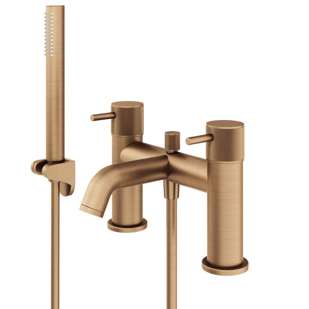 Product Cut out image of the Abacus Iso Pro Brushed Bronze Deck Mounted Bath Shower Mixer